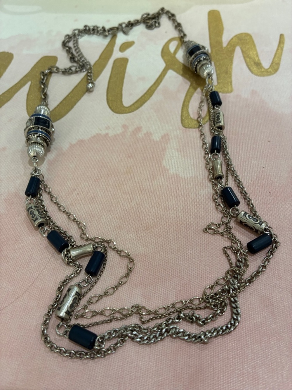 Chico's Silver-Tone Multi-Strand Necklace with Navy Beads